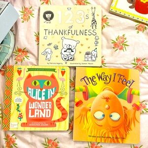 3 BOARD BOOKS 123s OF THANKFULNESS THE WAY I FEEL ALICE IN WONDERLAND EXCELLENT